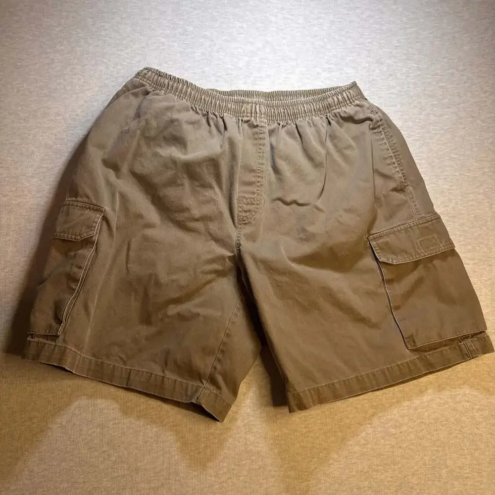 Big Dogs Vintage Tan Cargo Shorts Elastic Waist Mens Size XL